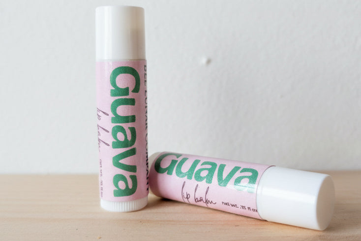 Guava lip balm chap stick tubes.