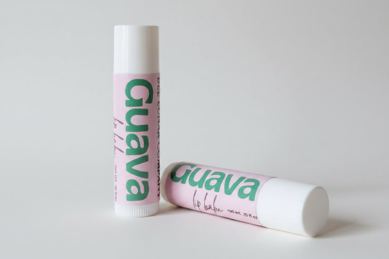 Guava lip balm chap stick tubes.
